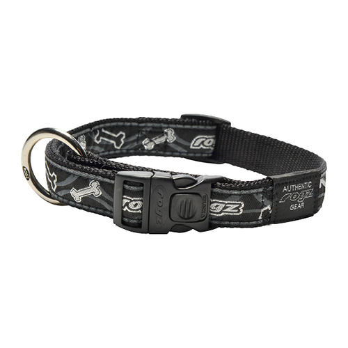 Rogz Beltz Fancy Dress Dog Collar - Black Bones - Small Jellybean (11mm x 20-31cm)