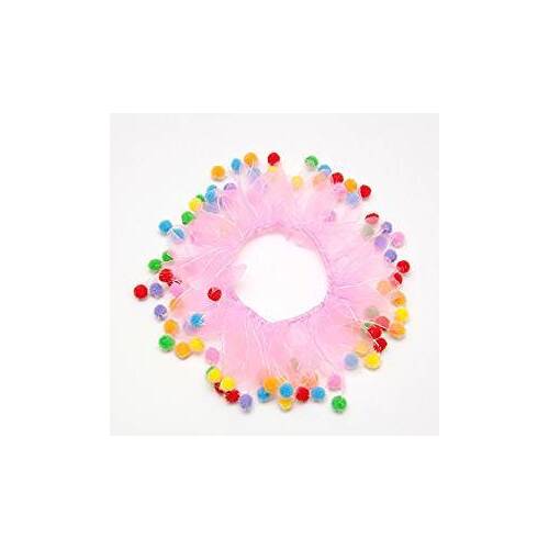 Party Collar Birthday Pink with Pom Poms - X-Large (40cm)