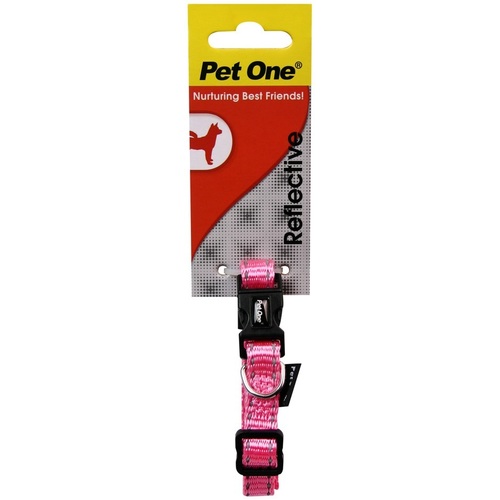 Pet One Reflective Adjustable Nylon Dog Collar - 17-26cm (10mm) - Pink