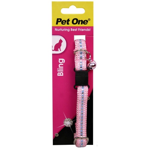 Pet One Breakaway Clip Imitn Diamond Cat Collar - 30cm x 12mm - Pink