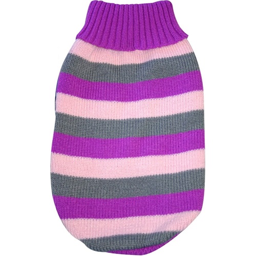 Pet One KomfyKnit Dog Jumper - Striped - 20cm - Purple