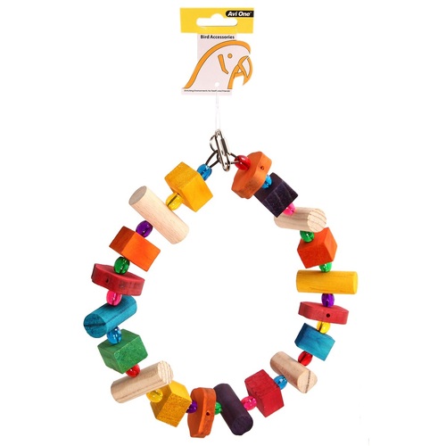 Avi One Wooden Ring with Acrylic Beads Parrot Toy - 24cm x 27cm