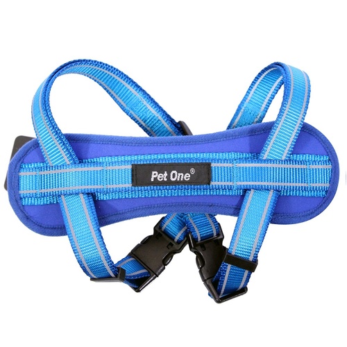 Pet One Reflective Padded Dog Harness - 37-60cm x 20mm - Blue/Blue