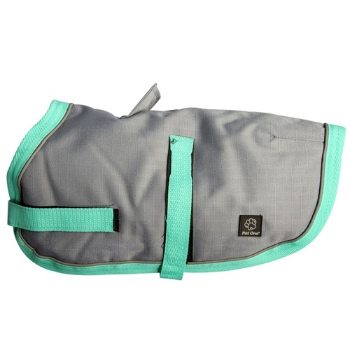 Pet One NightWalker Dog Coat - 35cm - Grey/Aqua