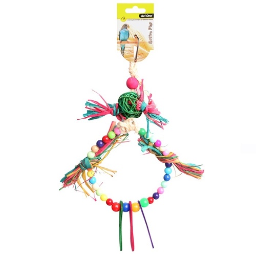 Avi One Bird Toy Rattan Ball With Raffia Wooden And Plastic Beads - 37cm