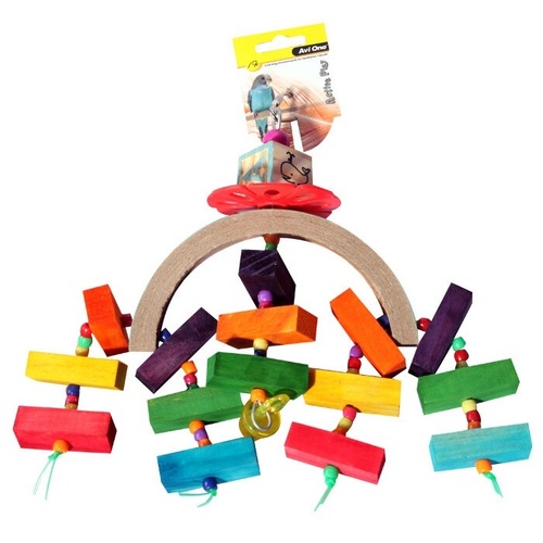 Avi One Bird Toy Paper Arc with Wooden Blocks & Beads - 25cm