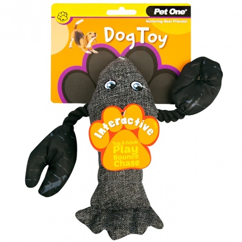 Pet One Interactive Grey Lobster Dog Toy - 29.3cm