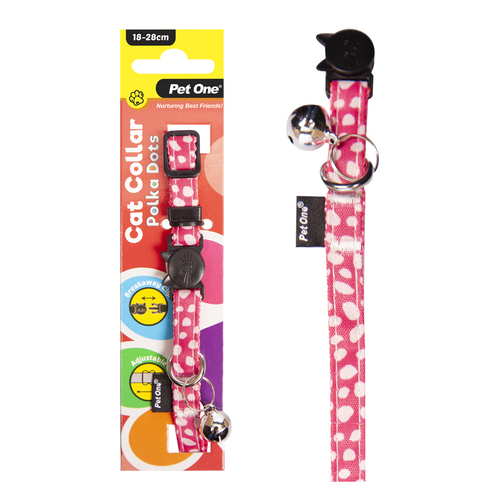 Pet One Nylon Cat Collar - Polka Dots - Pink (10mm x 18-28cm)