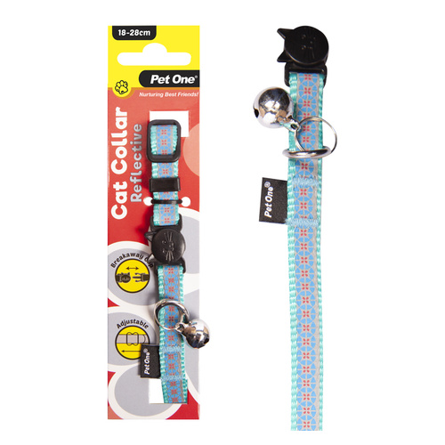 Pet One Nylon Cat Collar - Reflective - Aqua (10mm x 18-28cm)