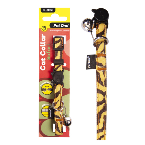 Pet One Nylon Cat Collar - Safari - Yellow (10mm x 18-28cm)