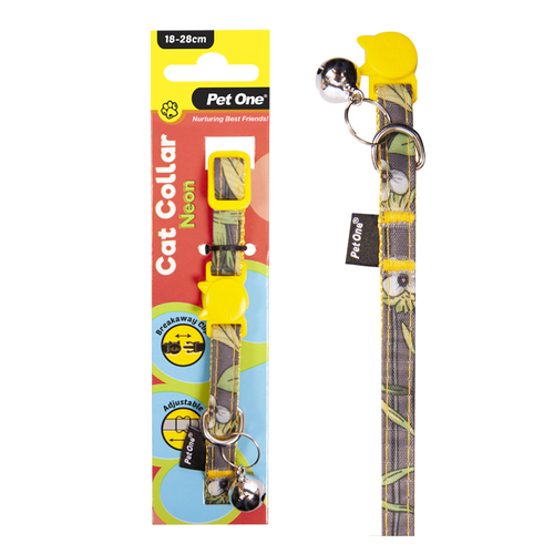 Pet One Nylon Cat Collar - Neon - Yellow (10mm x 18-28cm)