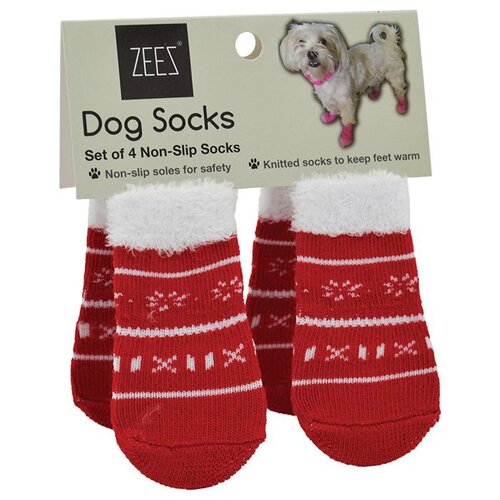 Zeez Non-Slip X-Mas Pet Socks - Red/White - Small