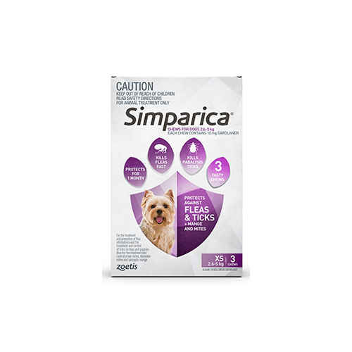 Simparica for X-Small Dogs 2.6-5kg - Purple - 3 Pack