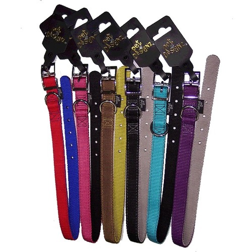 Elegantz Two-Tone Nylon Dog Collar - Medium (20mm x 55cm) - Purple/Fawn