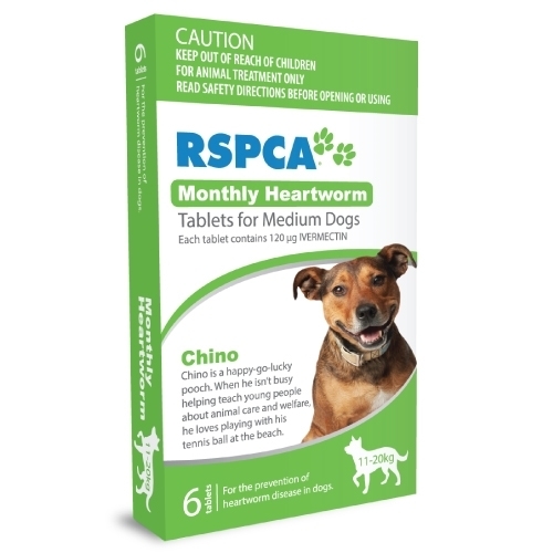 RSPCA Monthy Heartworm Tablets for Medium Dogs 11-20 kg - 12 Pack (Green)