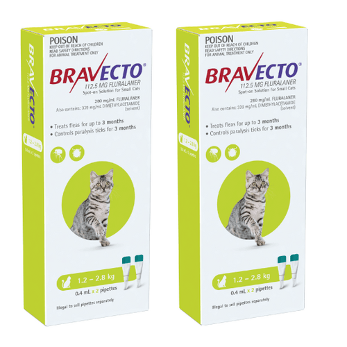 Bravecto Spot-On for Small Cats 1.2-2.8kg - Green (12 Months)